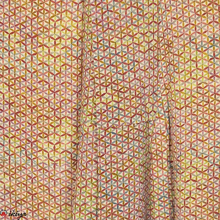 Kimono komon vintage con motivo "shippo" multicolore
