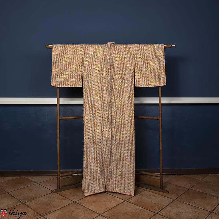 Kimono komon vintage con motivo "shippo" multicolore