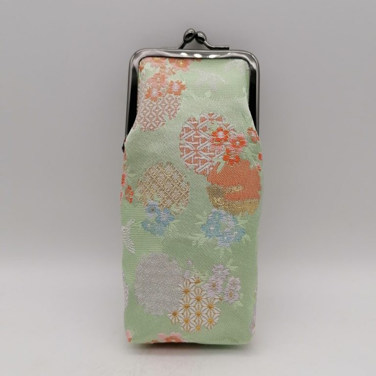 Custodia per occhiali artigianale da Kyoto - Verde chiaro con gru e fiori