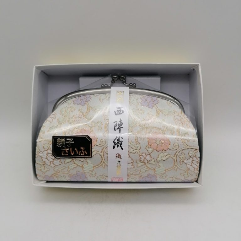 Portamonete artigianale da Kyoto L - Bianco con fiori colorati