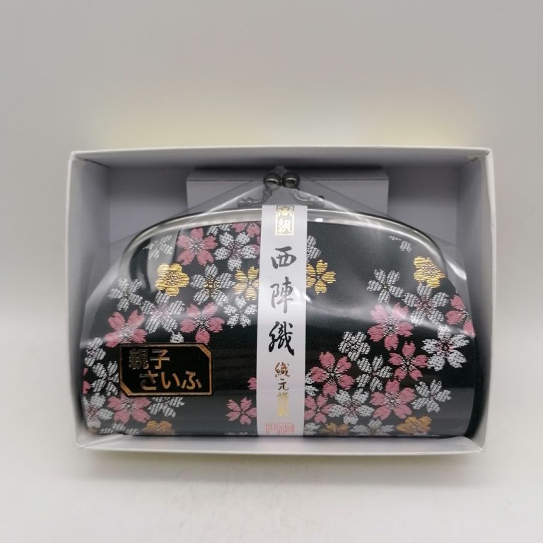 Portamonete artigianale da Kyoto L - Nero con sakura
