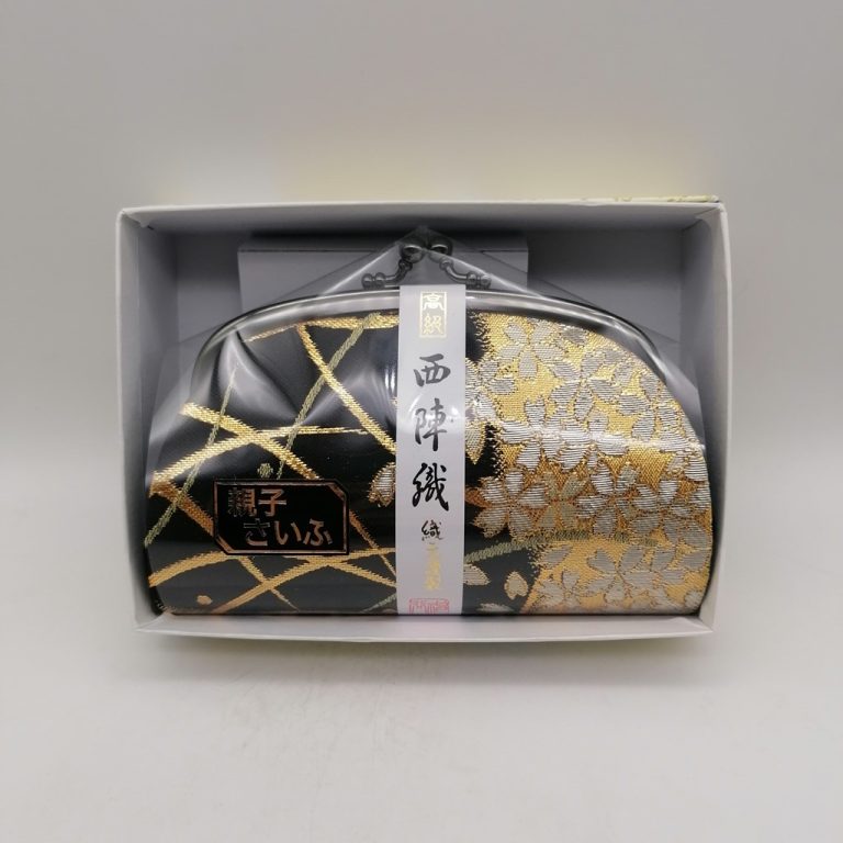 Portamonete artigianale da Kyoto L - Nero/oro con sakura