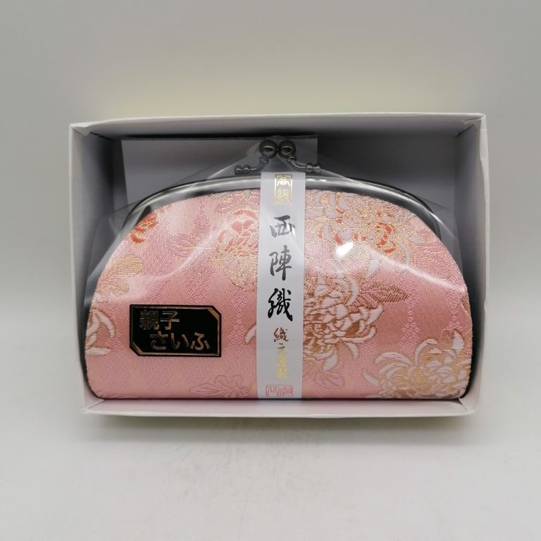 Portamonete artigianale da Kyoto L - Rosa con crisantemi