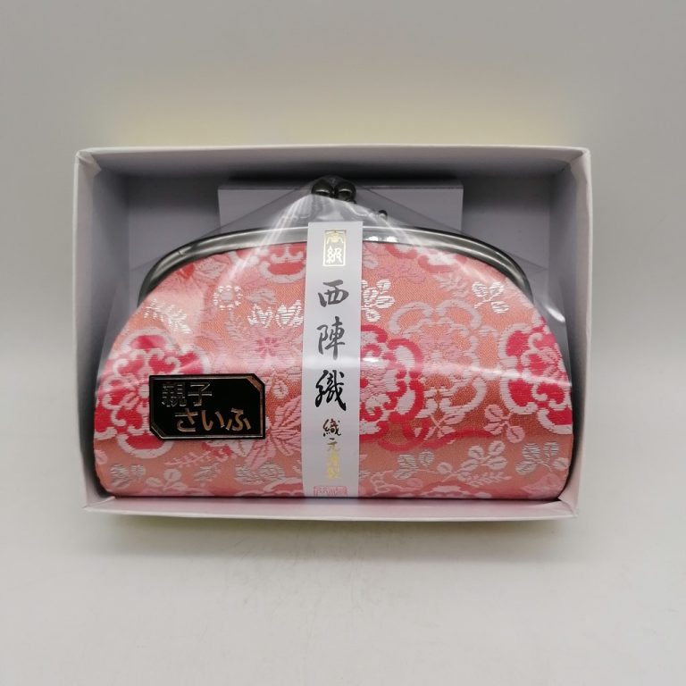 Portamonete artigianale da Kyoto L - Rosa con fiori autunnali