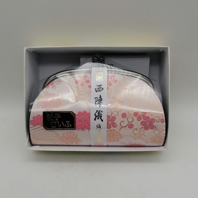 Portamonete artigianale da Kyoto L - Rosa con nuvole e crisantemi
