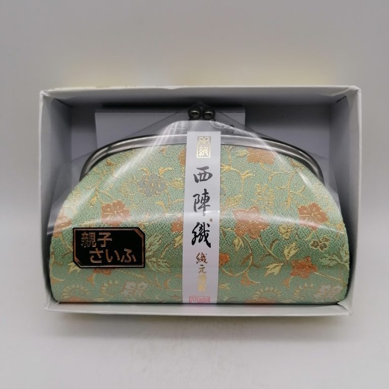Portamonete artigianale da Kyoto L - Verde con fiori