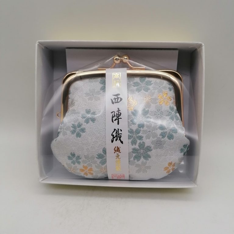 Portamonete artigianale da Kyoto M - Azzurro con sakura