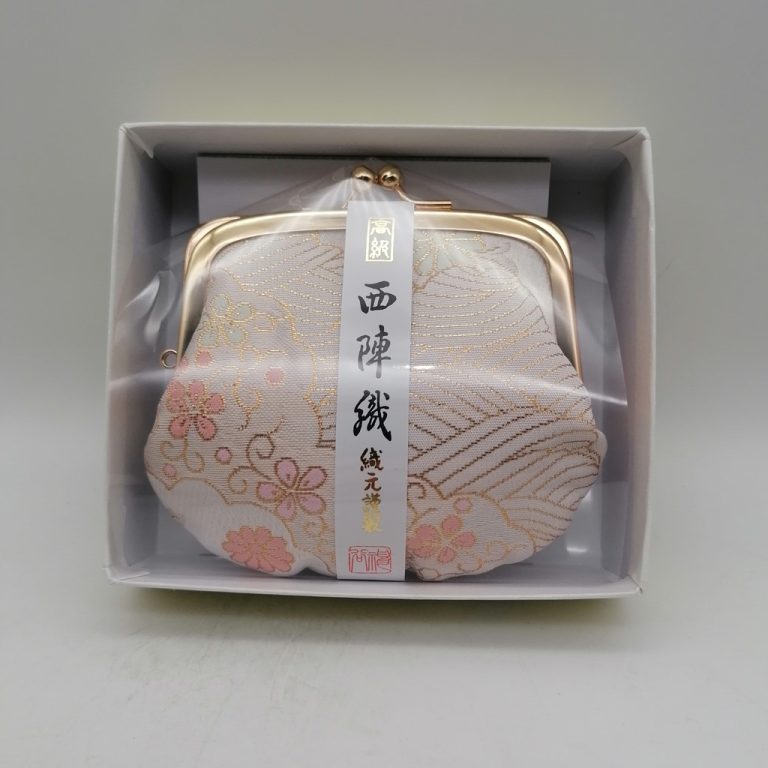 Portamonete artigianale da Kyoto M - Bianco con onde e fiori