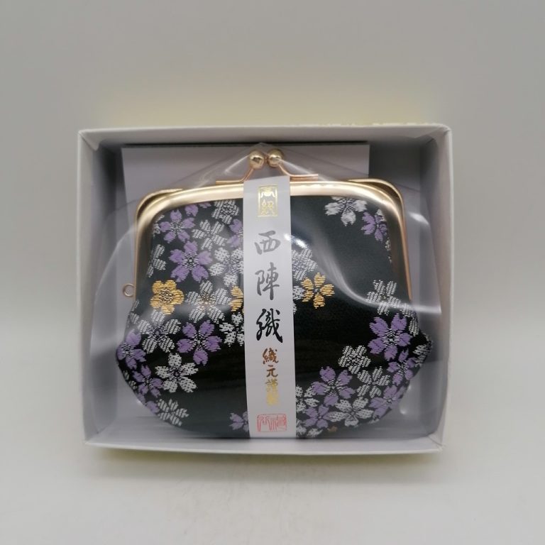 Portamonete artigianale da Kyoto M -  Nero con sakura