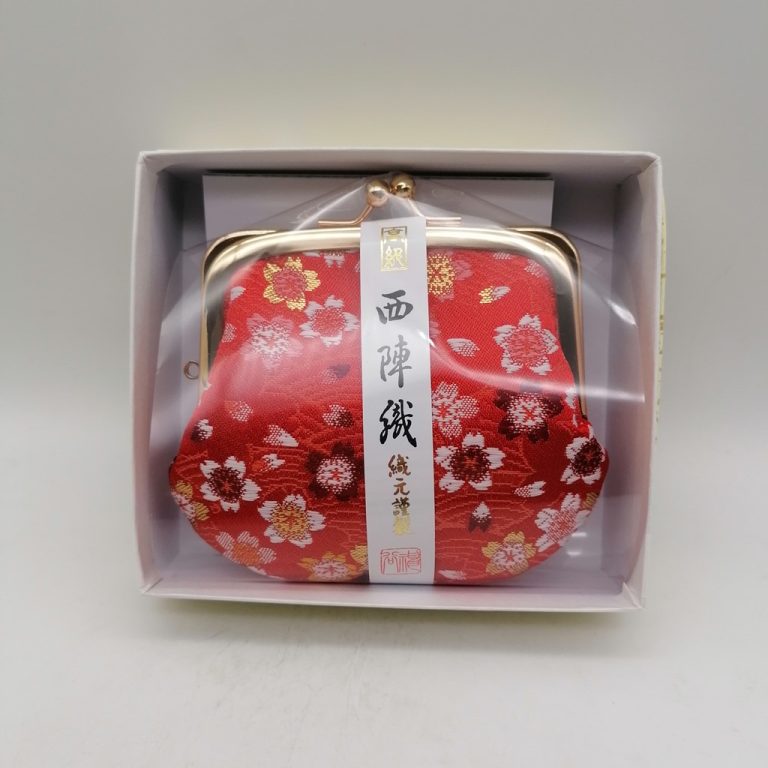 Portamonete artigianale da Kyoto M - Rosso con sakura