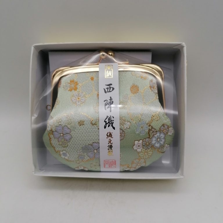 Portamonete artigianale da Kyoto M - Verde chiaro con sakura