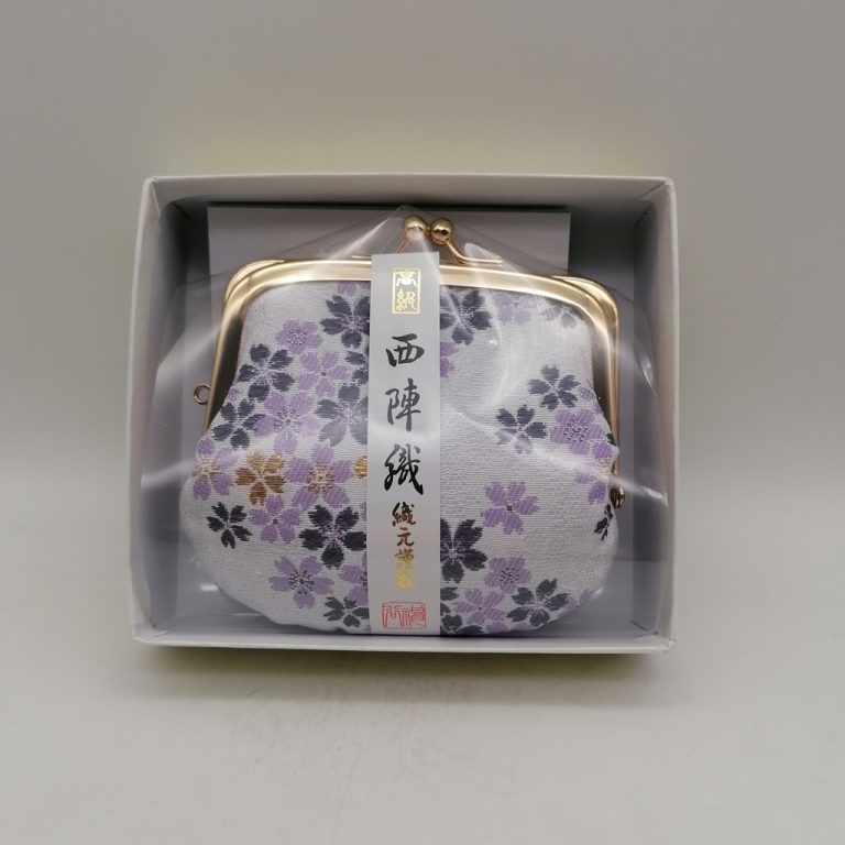 Portamonete artigianale da Kyoto M - Violetto con sakura