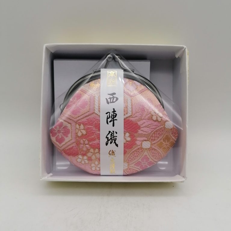 Portamonete artigianale da Kyoto S - Rosa con peonie e motivi tradizionali