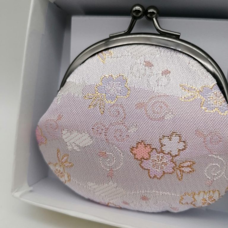 Portamonete artigianale da Kyoto S - Rosa con sakura e coniglietti