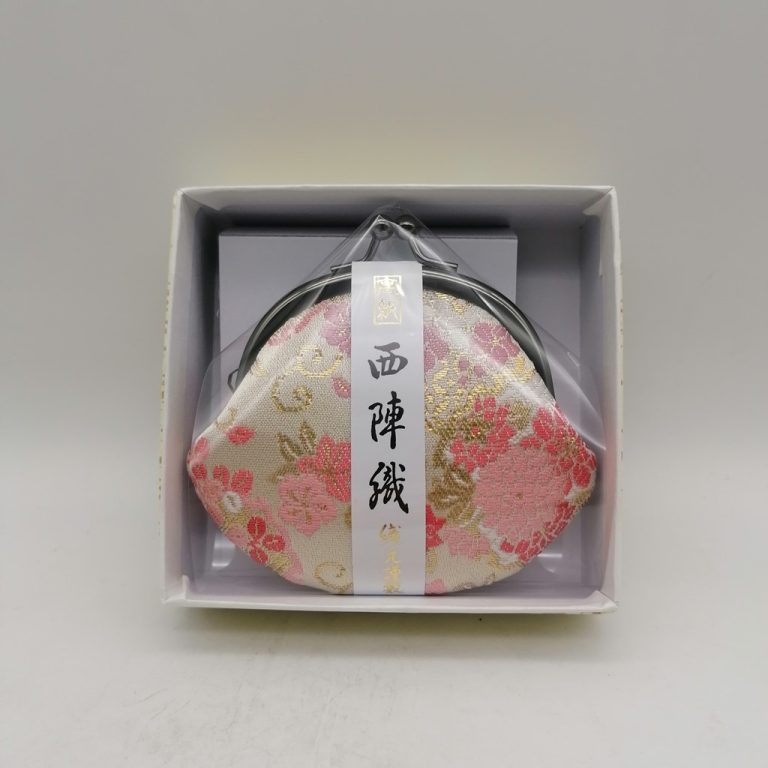 Portamonete artigianale da Kyoto S - Rosa e oro con fiori stagionali