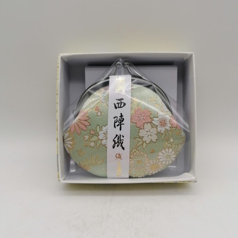 Portamonete artigianale da Kyoto S - Verde chiaro con fiori stagionali