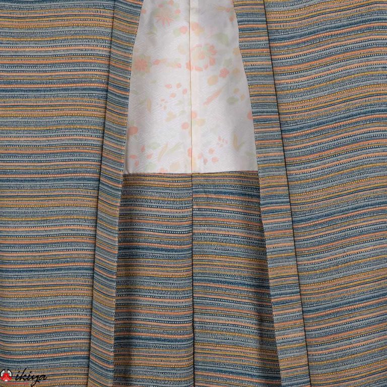 Haori da donna in seta a righe blu e gialle