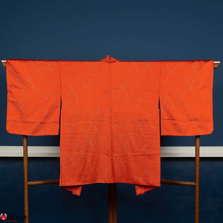 Haori da donna in seta arancione con motivo floreale