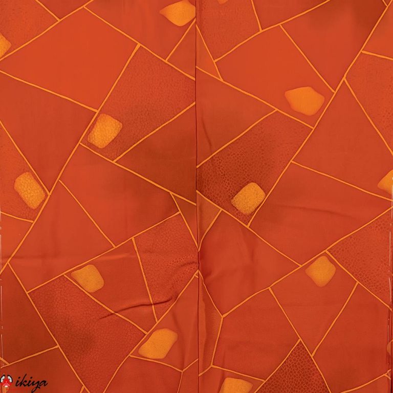 Haori da donna in seta arancione con motivo geometrico