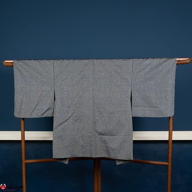 Haori da donna in seta grigio/azzurro ad effetto jeans