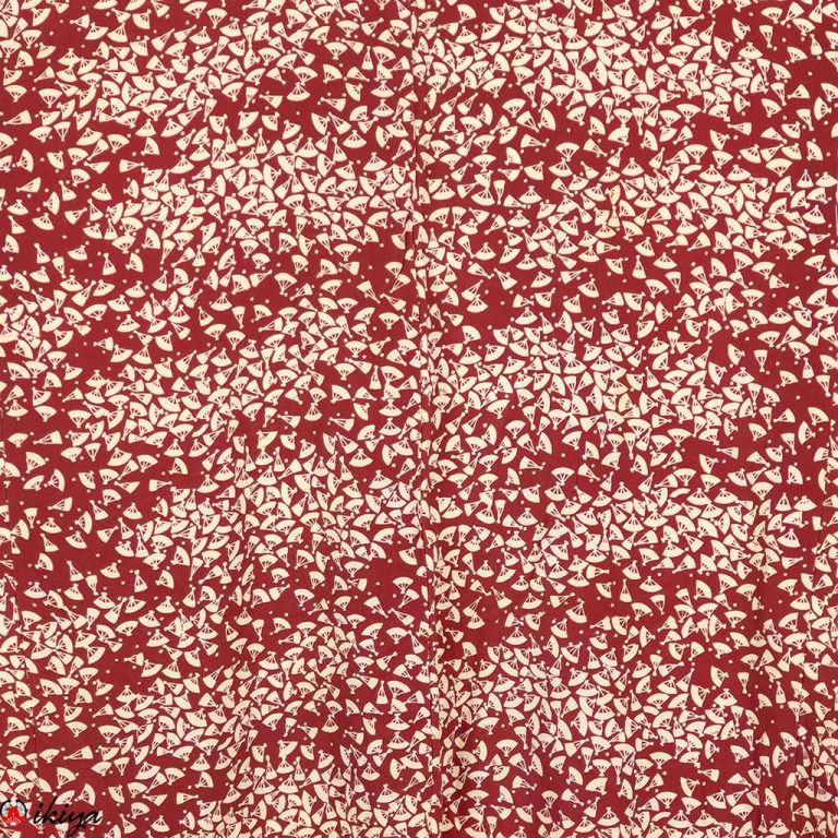 Haori da donna in seta rossa con piccolo motivo di ventagli