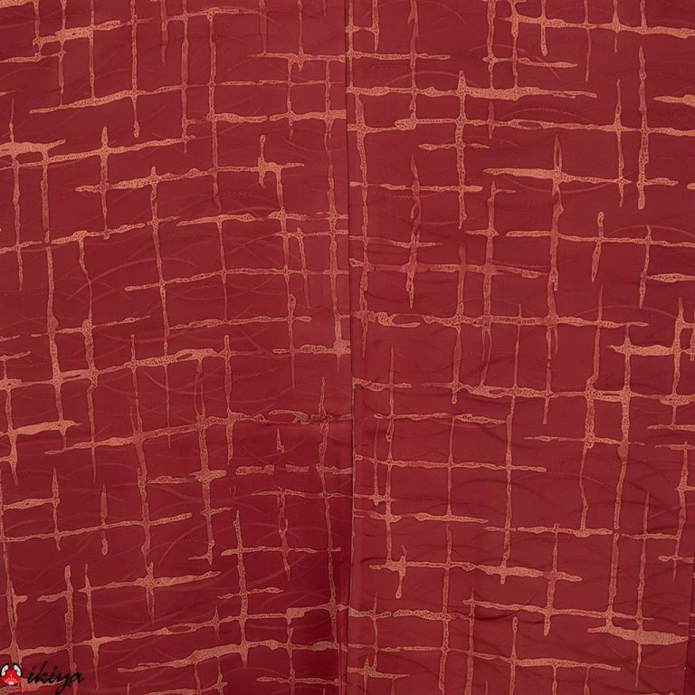 Haori da donna in seta rosso scuro con motivo a griglia