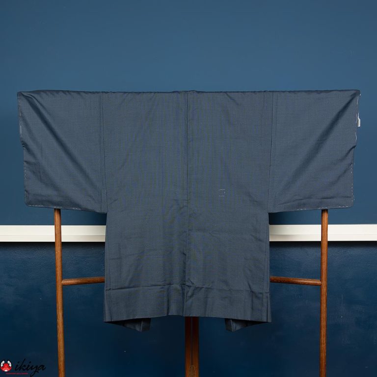 Haori da uomo in seta blu con Monte Fuji e paesaggio