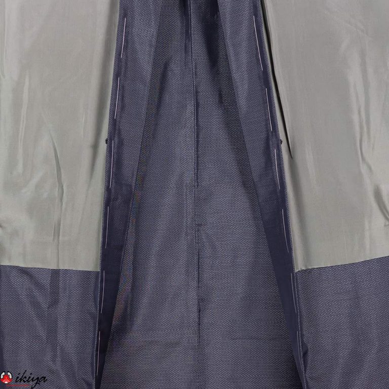 Haori da uomo in seta blu con motivo di ventagli