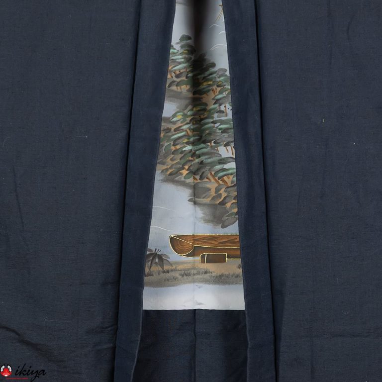 Haori da uomo in seta grezza blu con veduta di Amanohashidate