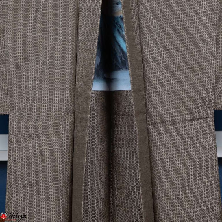 Haori da uomo in seta marrone/grigia con Monte Fuji