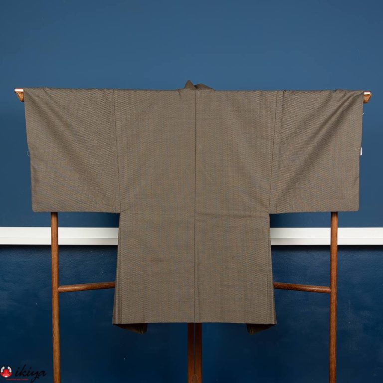 Haori da uomo in seta marrone/grigia con Monte Fuji