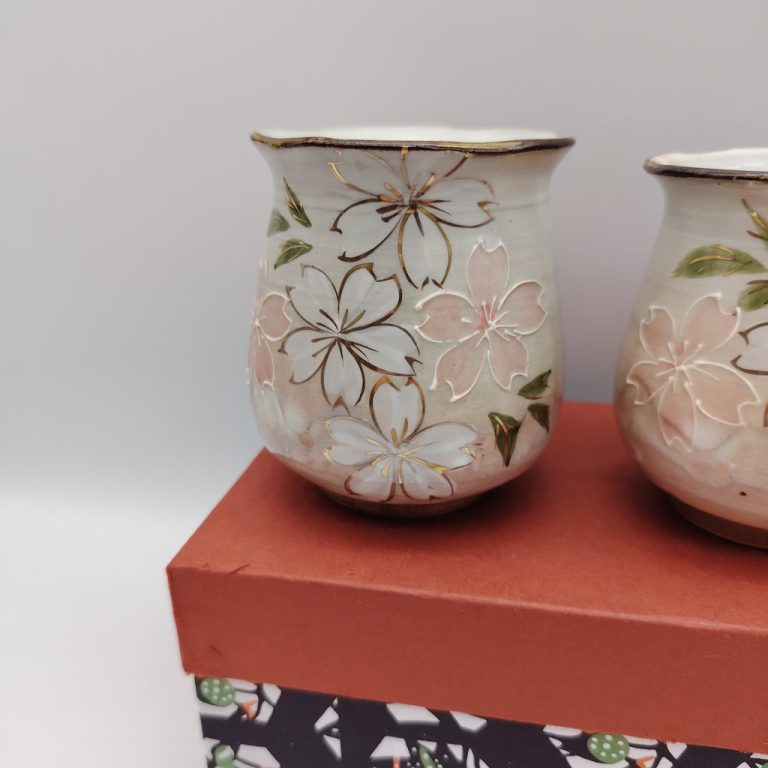 Coppia di tazze in ceramica Kyoyaki - Sakura
