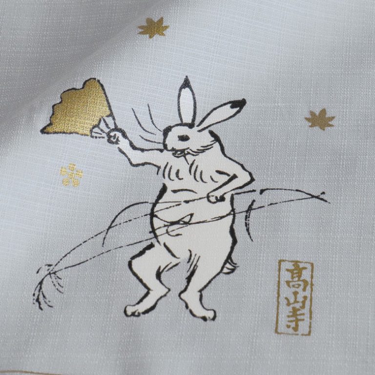 Furoshiki Choju-Jinbutsu-Giga con foglia di loto, grigio - 100cm