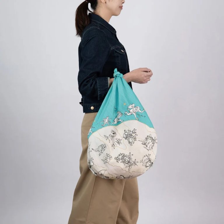 Furoshiki Choju-Jinbutsu-Giga con foglia di loto, turchese - 100cm