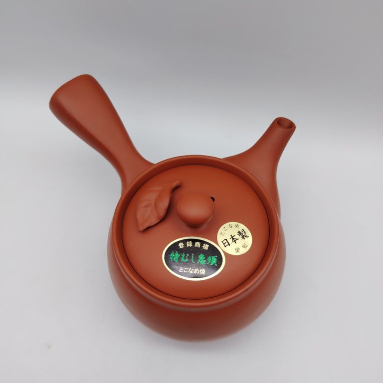 Kyusu in ceramica rossa con fogliolina - 380ml