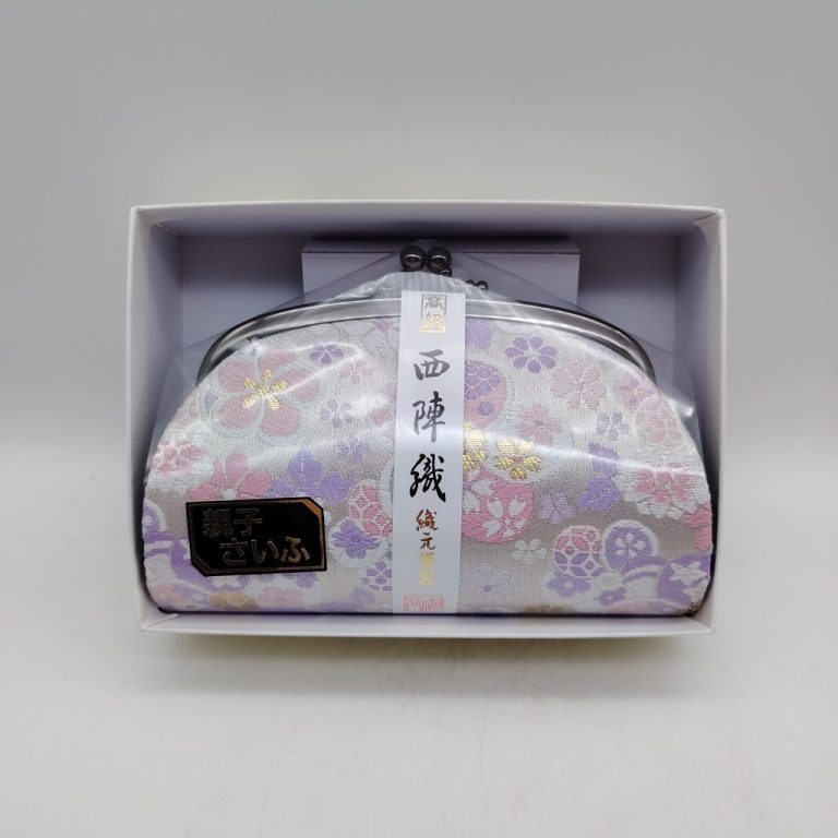 Portamonete artigianale da Kyoto L - Bianco con fiori viola