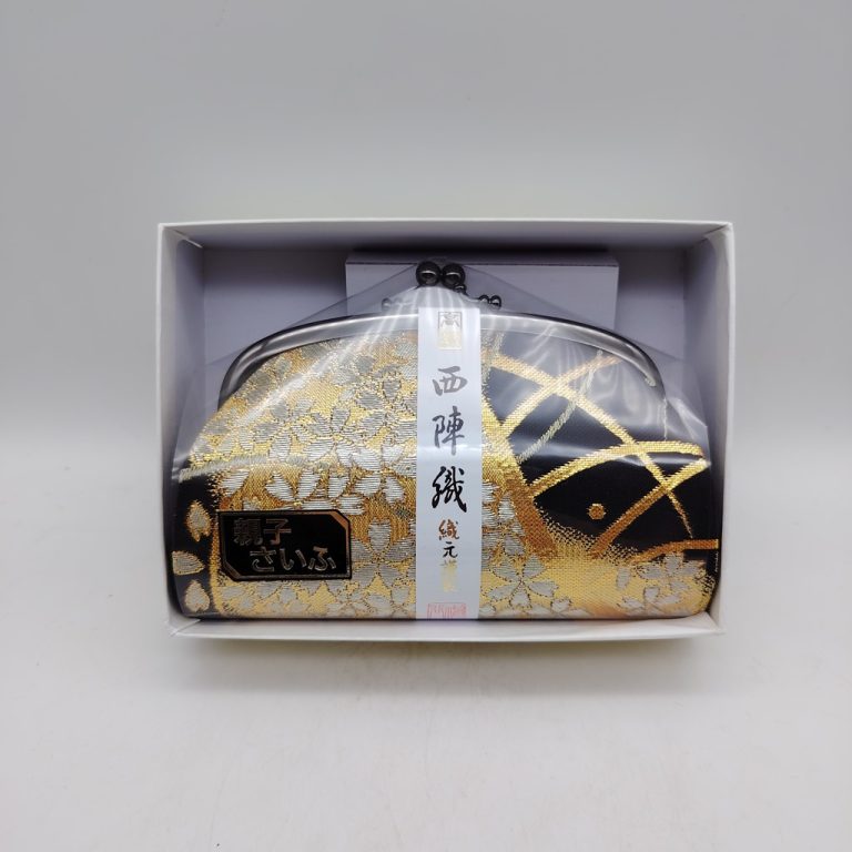 Portamonete artigianale da Kyoto L - Nero e oro con sakura