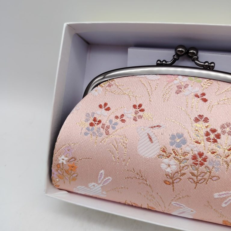 Portamonete artigianale da Kyoto L - Rosa con coniglietti