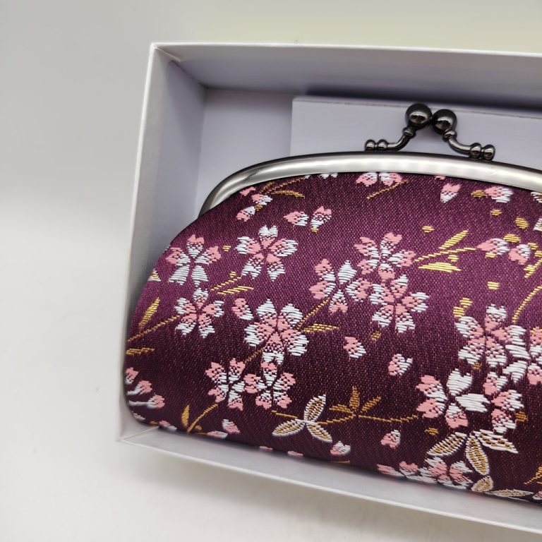 Portamonete artigianale da Kyoto L - Viola con shidarezakura