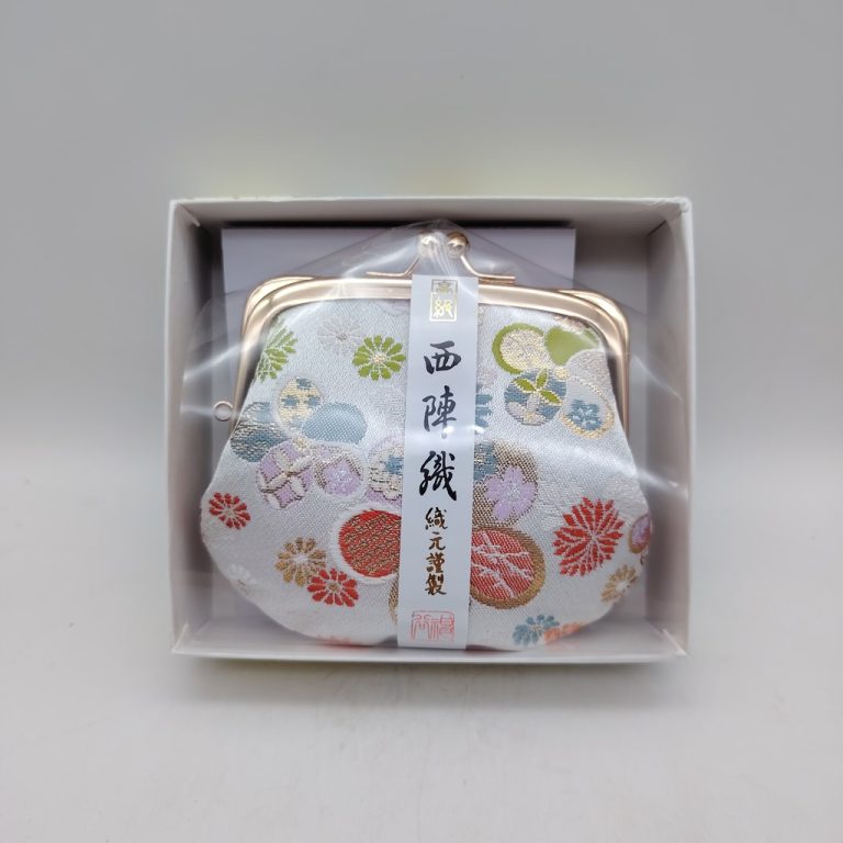 Portamonete artigianale da Kyoto M - Bianco con fiori colorati