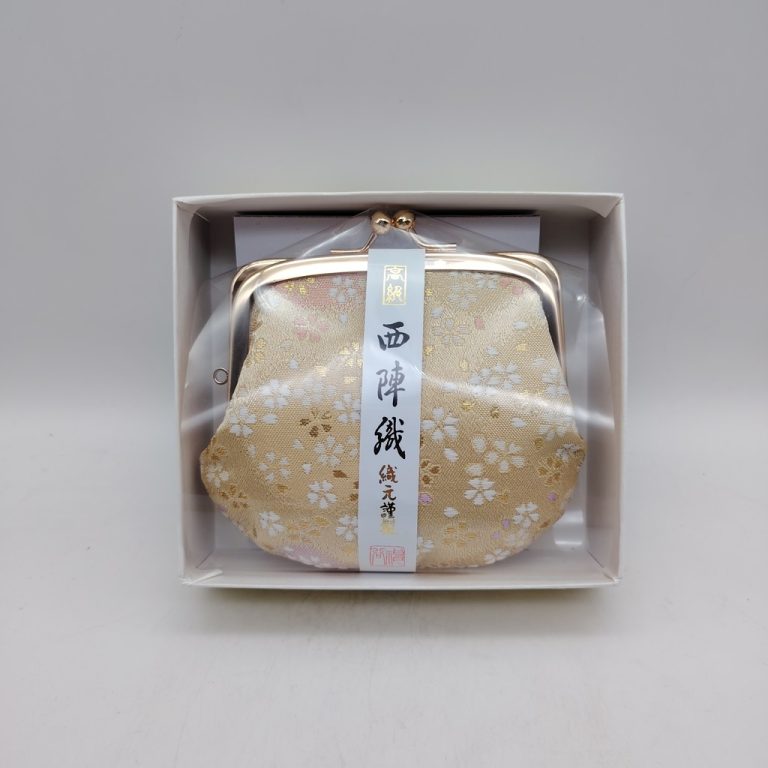 Portamonete artigianale da Kyoto M - Color crema con sakura