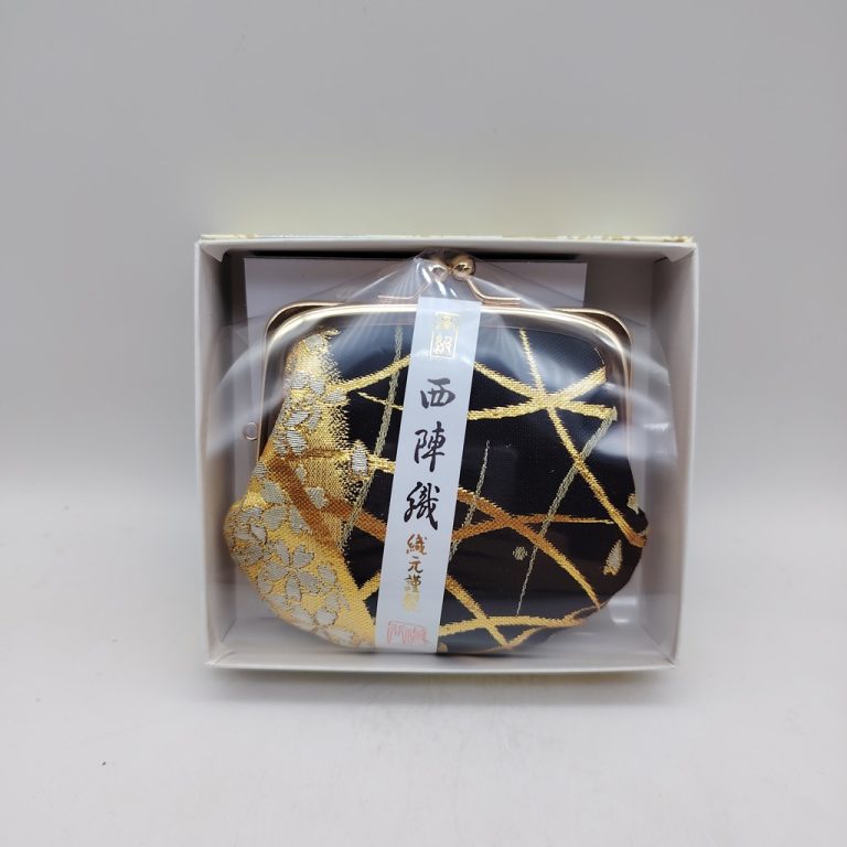 Portamonete artigianale da Kyoto M - Nero e oro con sakura