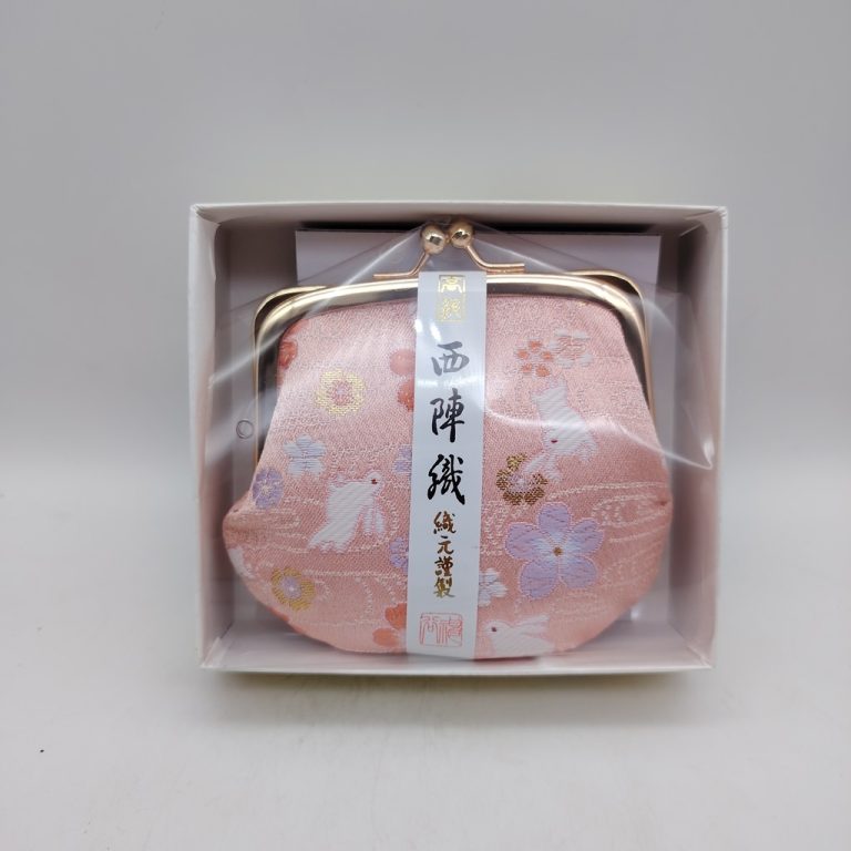 Portamonete artigianale da Kyoto M - Rosa con coniglietti e sakura