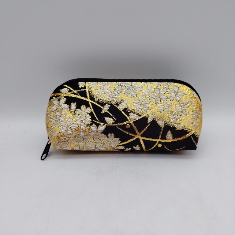Portaocchiali con zip artigianale da Kyoto - Nero e oro con sakura