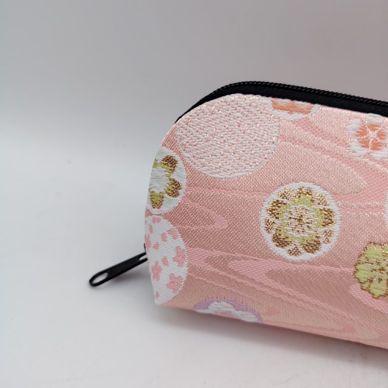 Portaocchiali con zip artigianale da Kyoto - Rosa con onde e temari