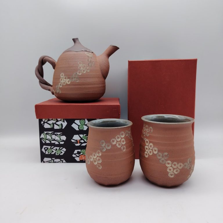 Set teiera & 2 tazze in ceramica Kyoyaki - Kiku Mishima