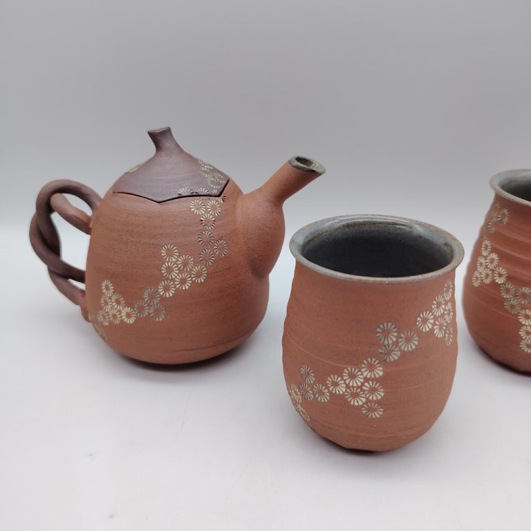 Set teiera & 2 tazze in ceramica Kyoyaki - Kiku Mishima