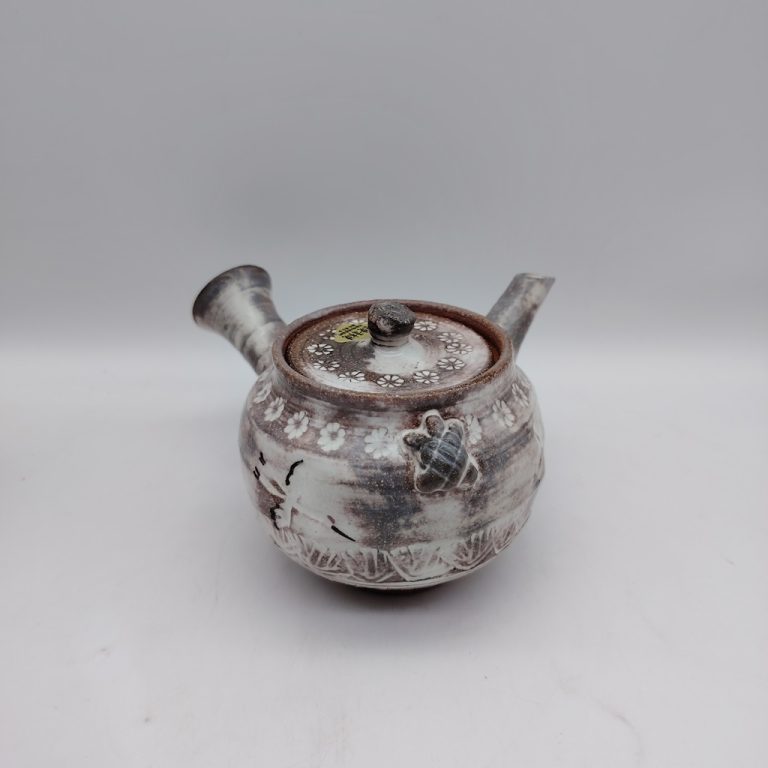 Set teiera & 2 tazze in ceramica Kyoyaki con gru e tartaruga