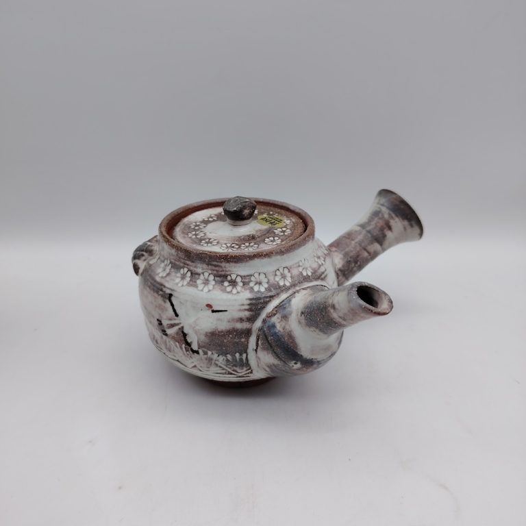 Set teiera & 2 tazze in ceramica Kyoyaki con gru e tartaruga