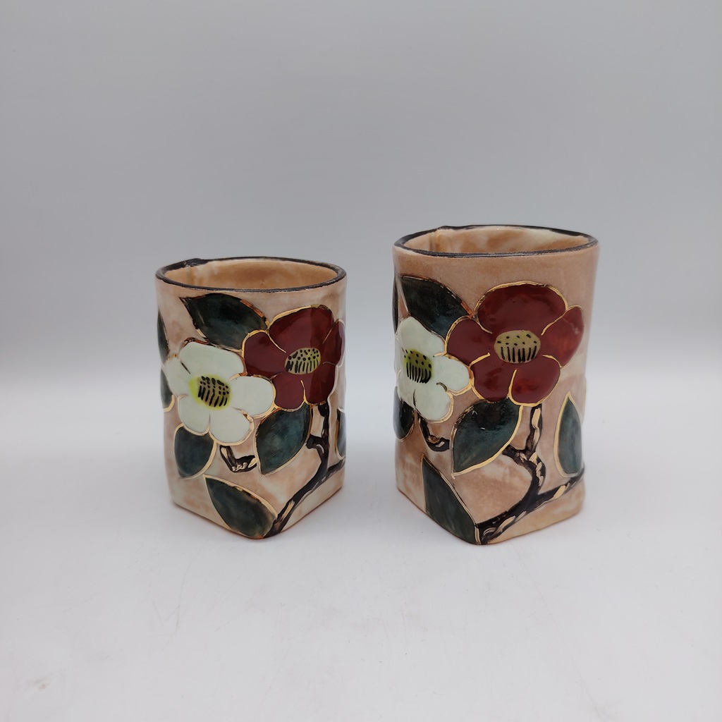 Coppia di tazze in ceramica Kyoyaki - Ayatsubaki